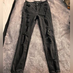 Off Black Denim Skinny Ripped Jeans